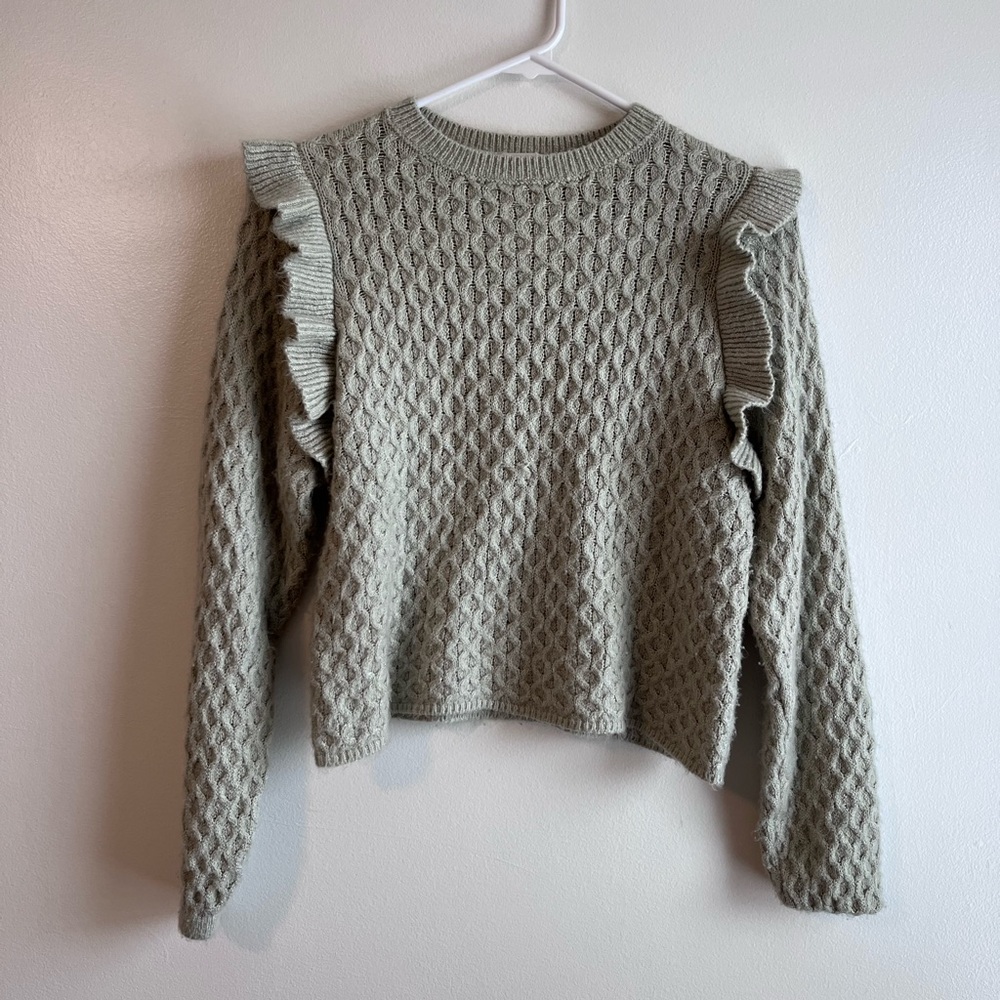 Rylee and Cru girls sage green ruffled sweater